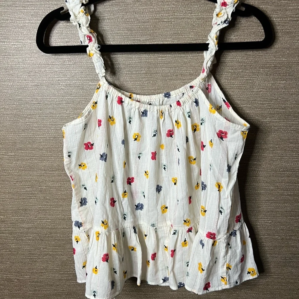 Madewell Ruffle-Strap Cami Top in Metallic-Striped Confetti Floral size 6